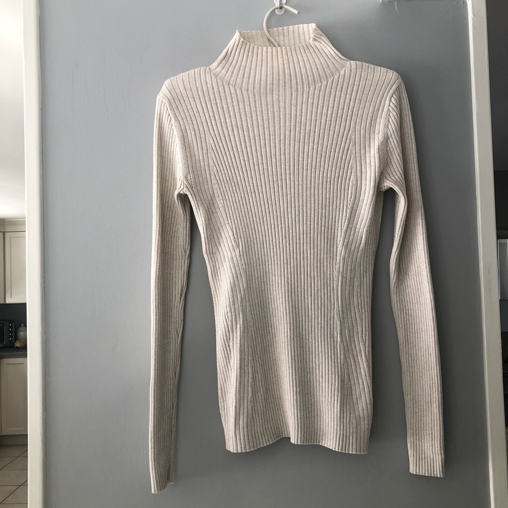 Athleta Cream Ribbed Turtleneck Sweater